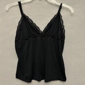 VTG Top Women's L Camisole Adjustable Straps Y2K Lace Trim Black Whimsigoth Cute